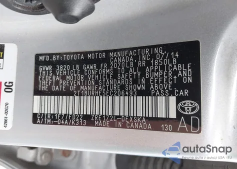 2014 Toyota Corolla S from USA, damaged, VIN 2T1BURHE5EC206493